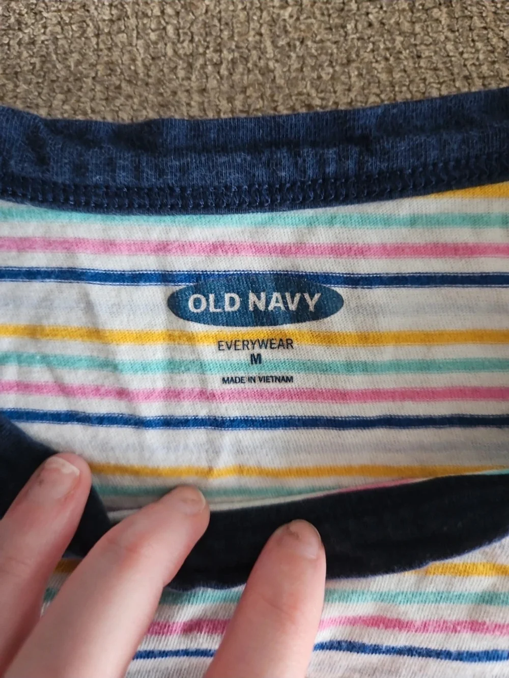 Old Navy Striped Short Sleeve Tee in Yellow, Blue, Purple, and White